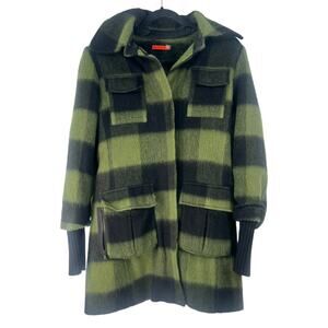 Alice + Olivia M plaid wool women's coat jacket peacoat Mid Length Fleece Green